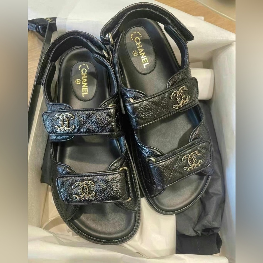 Chanel classic black dad sandals 37.5